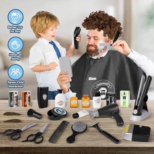 deAO Barber Shop Pretend Play Toy29 PCS Kids Shaving Kit for BoysStyling Accessories with Hair DryerHair StraightenerStylist ApronBoys Grooming Salon Set Gift for Kids 3 - Image 5