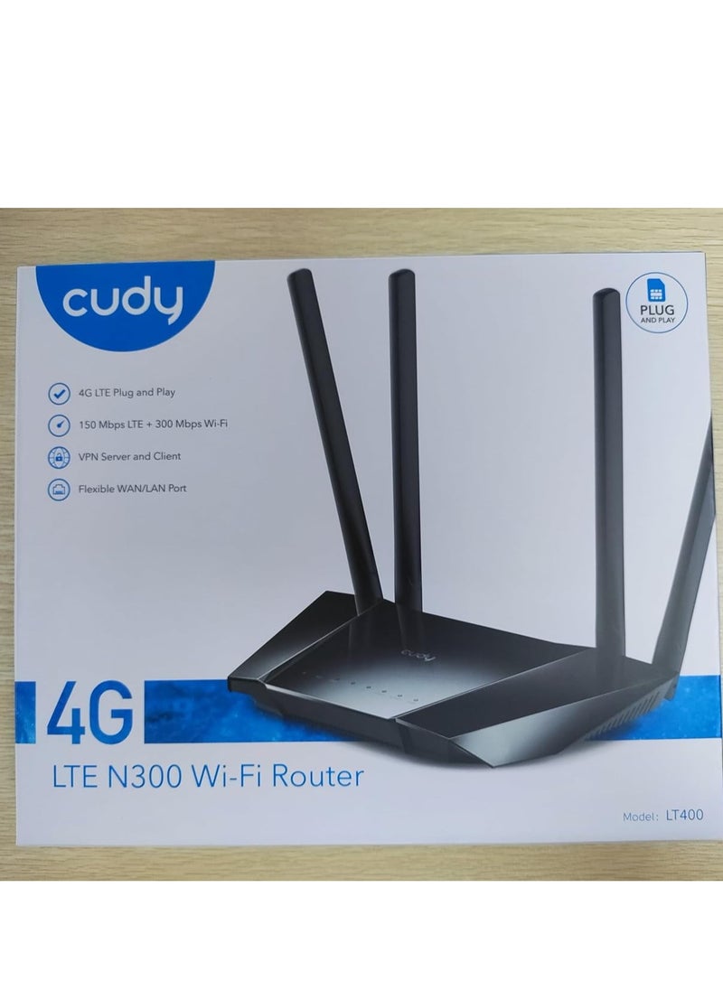 cudy - Cudy N300 WiFi Unlocked 4G LTE Router with SIM Card Slot, 300Mbps WiFi, LTE Cat4, EC25-AFX Qualcomm Chipset, 5dBi High Gain Antennas, FDD, DDNS, VPN, Cloudflare, Plug and Play - Image 1