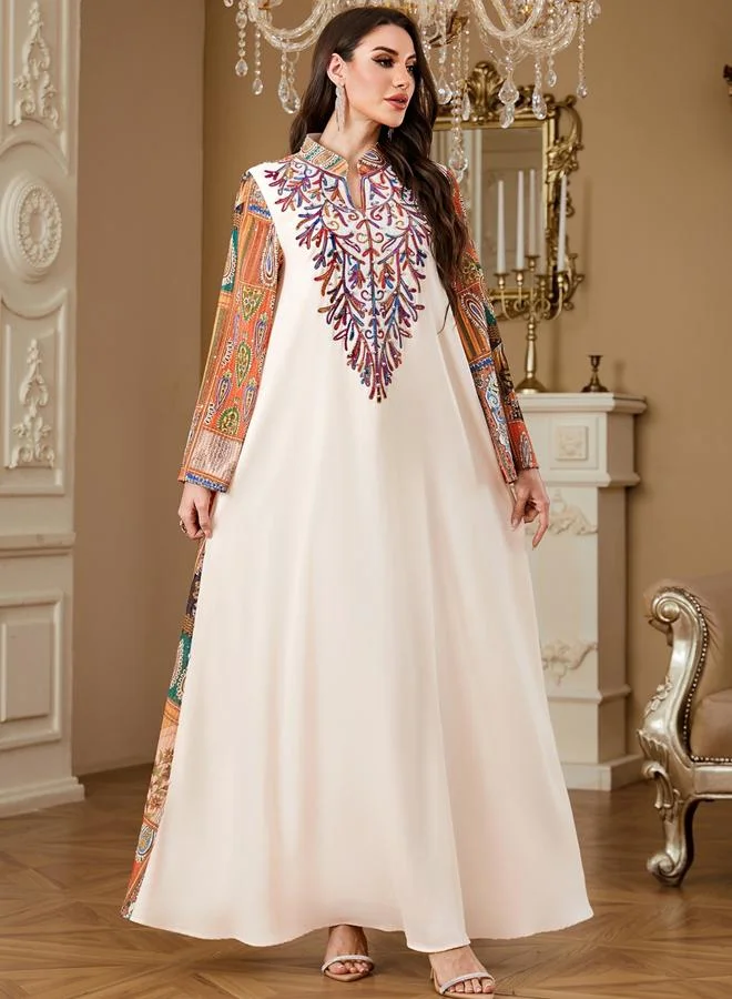 تايك تو جلابية نسائية مزينة بلؤلؤ صناعي بفتحة رقبة