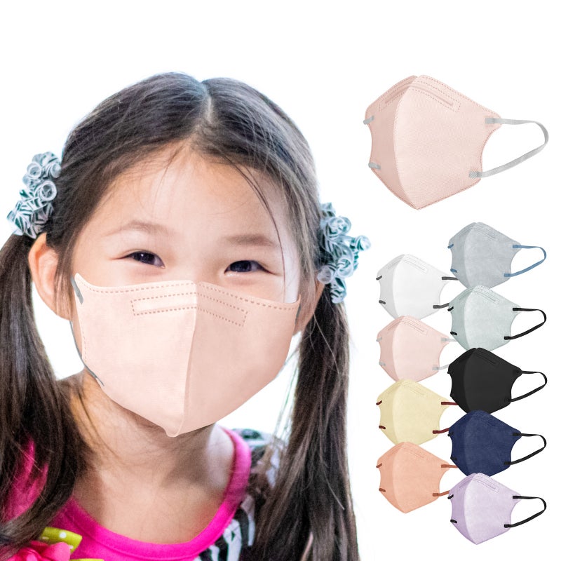 Kids 3D Colorful Mask Triple-Layer Ear Comfort Baby pink + gray ear rope (10 bags)