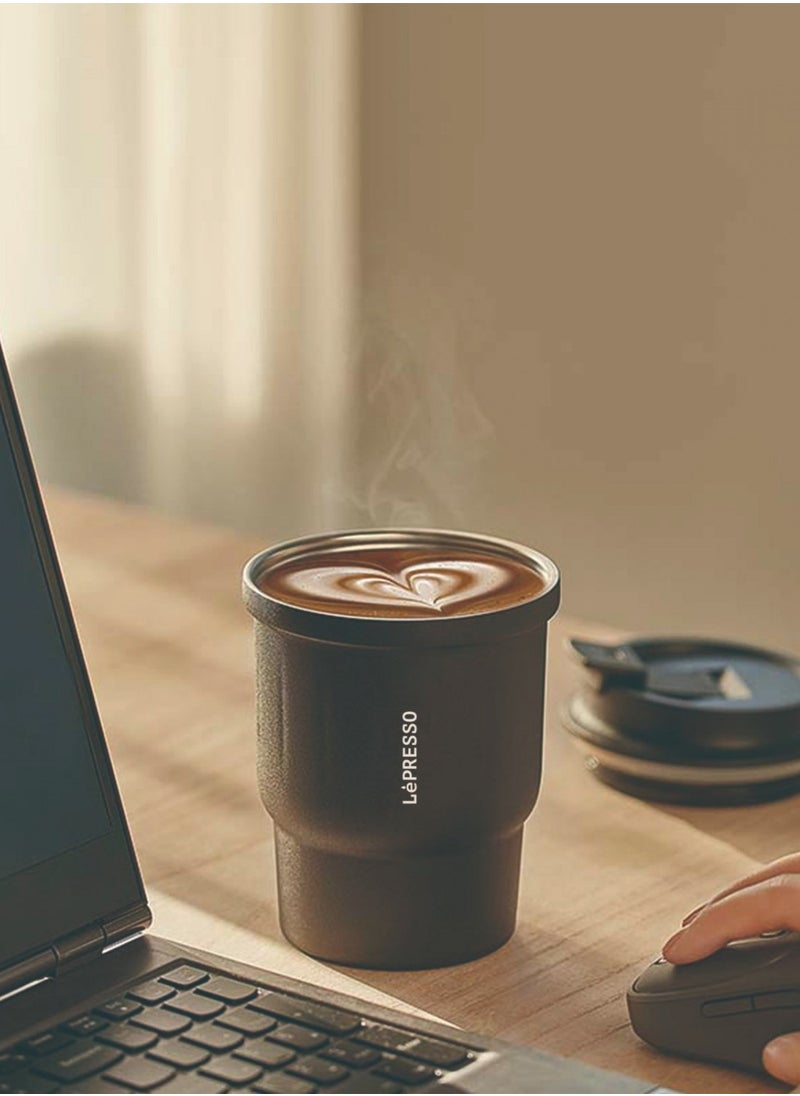 LePRESSO Insulated Tumbler 450ml/ Hot & Cold Drinks /Stainless Steel / Durable High-Quality Material / Sleek & Stylish Insulated Tumbler for Hot Coffee & Cold Drinks - Black  - Image 4