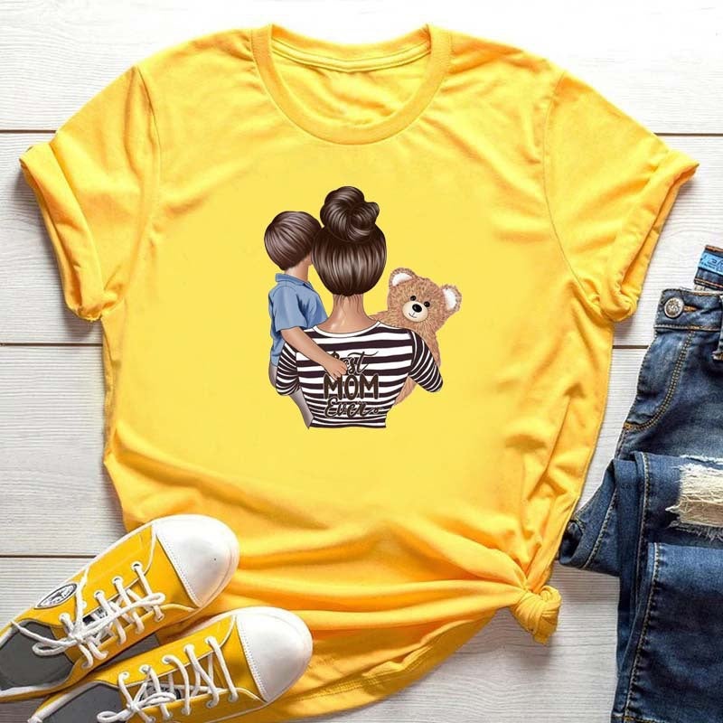 Generic Summer New Super Mom Themed White Tee for Women JZ0456-1-Yellow