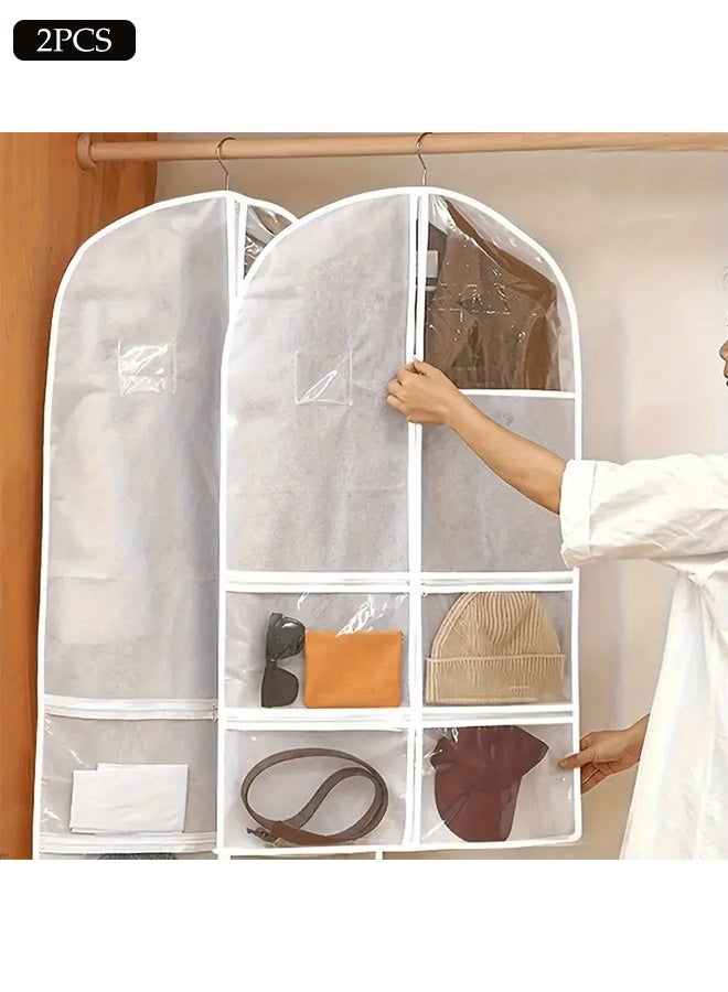 DUNISO 2-piece dance clothing bag with zipper pocket, transparent clothing bag for hanging clothes, household multifunctional clothing dust bag with jewelry storage bag, moisture-proof and dustproof cover, h - Image 1