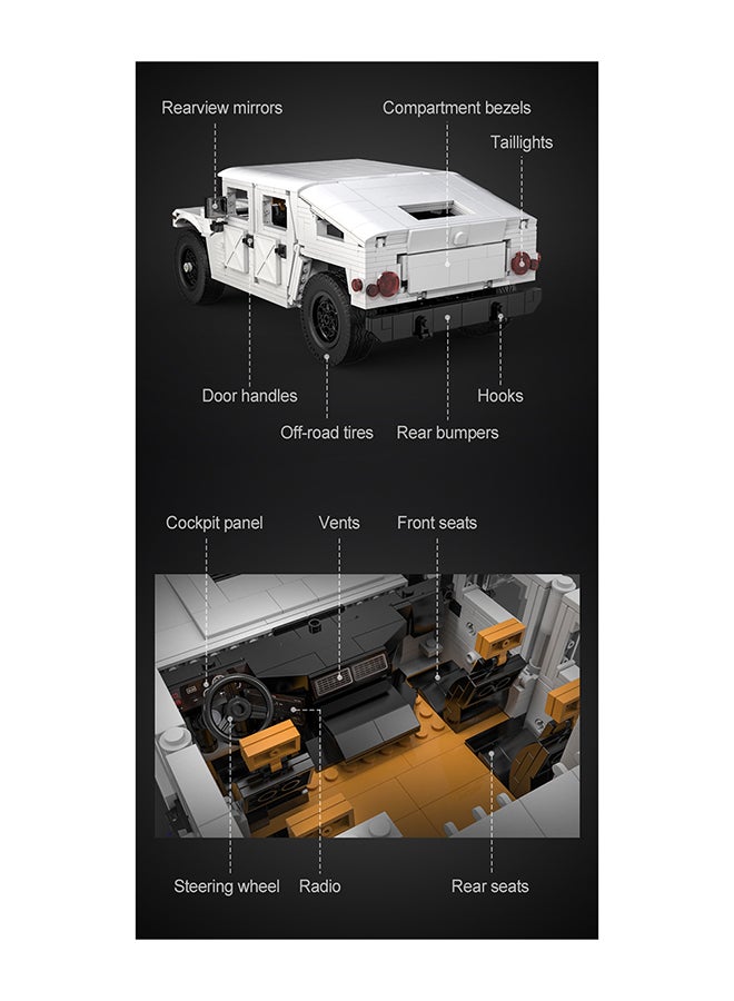 CaDA Remote Control Car Toy Building Blocks White Humvee C-Series Car Officially licensed C61027W 1386pcs for +8 Years old - Image 5