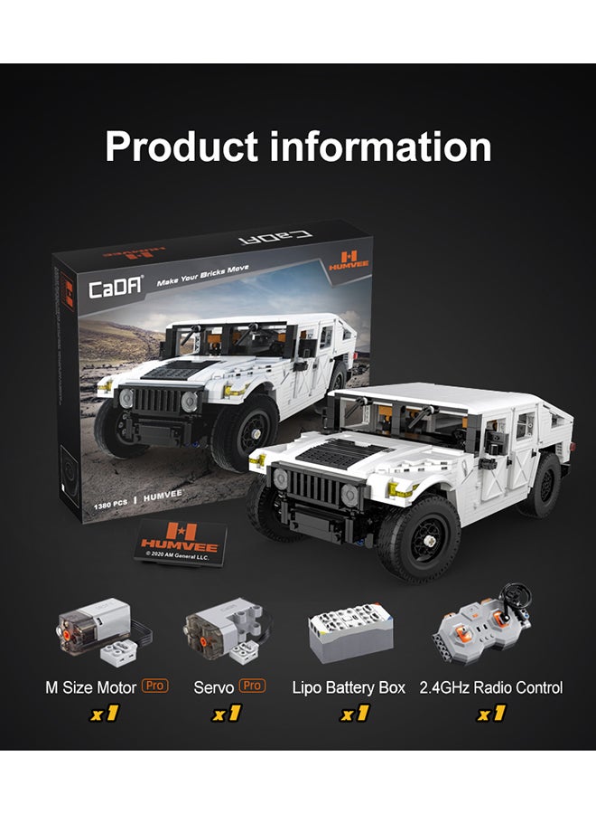 CaDA Remote Control Car Toy Building Blocks White Humvee C-Series Car Officially licensed C61027W 1386pcs for +8 Years old - Image 4