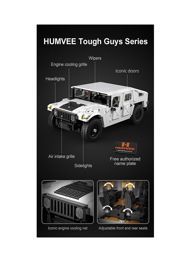 CaDA Remote Control Car Toy Building Blocks White Humvee C-Series Car Officially licensed C61027W 1386pcs for +8 Years old