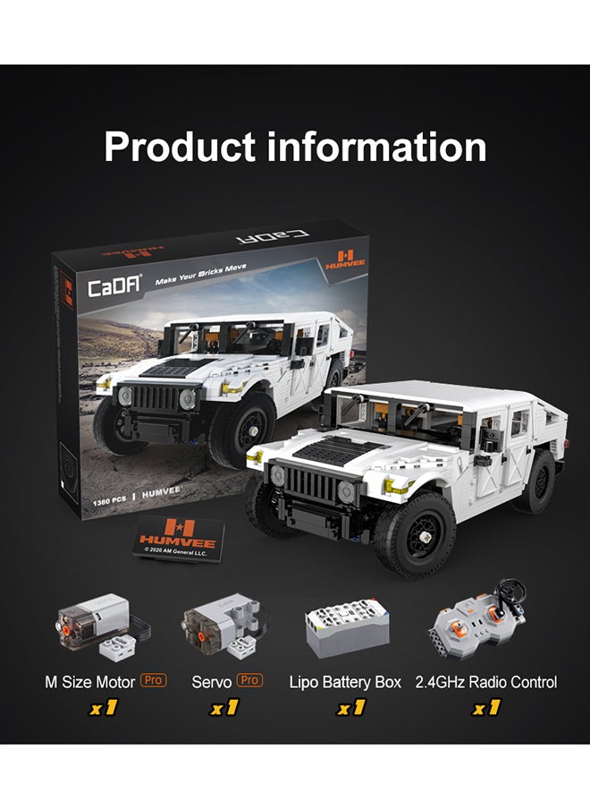 CaDA CaDA Remote Control Car Toy Building Blocks White Humvee C-Series Car Officially licensed C61027W 1386pcs for +8 Years old  - Image 3