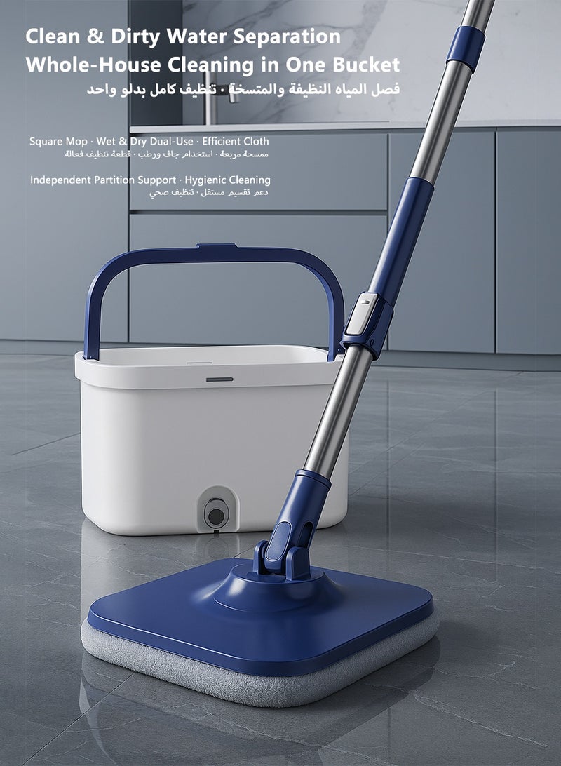 Flat Spin Mop & Bucket Set with Clean & Dirty Water Separation – 360° Rotating Self-Wringing Mop with Scraping System, Foldable Head and 2 Microfiber Pads - Image 2