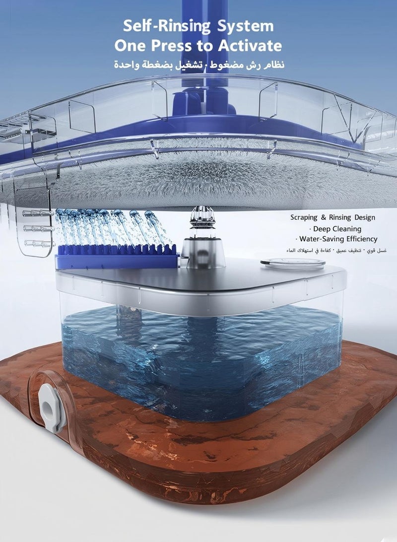 Flat Spin Mop & Bucket Set with Clean & Dirty Water Separation – 360° Rotating Self-Wringing Mop with Scraping System, Foldable Head and 2 Microfiber Pads - Image 4