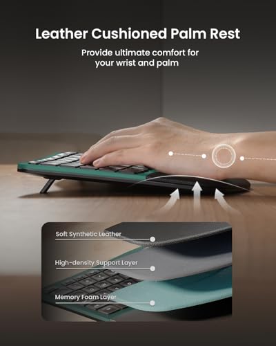 ProtoArc Ergonomic Wireless Keyboard Mouse, EKM01 Plus Full Size Ergo Bluetooth Keyboard Mouse Combo, Split Design, Wrist Rest, Multi-Device, Rechargeable, for Windows/Mac OS - Green - Image 3