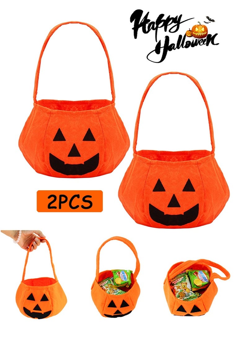 TAPIT 2PCS Halloween Pumpkin Bag 3D Non Woven Candy Tote Bag Halloween Pumpkin Handbag Makeup Clothing Props  - Image 1