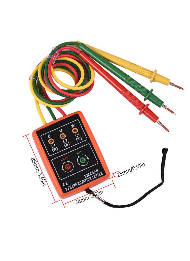 Generic - Phase Tester Portable 3 Phase Rotation Tester Phase-sequence Meter Phase-order Indicator with LED Buzzer 60V~600VAC Phase Sequence Checker - Image 1