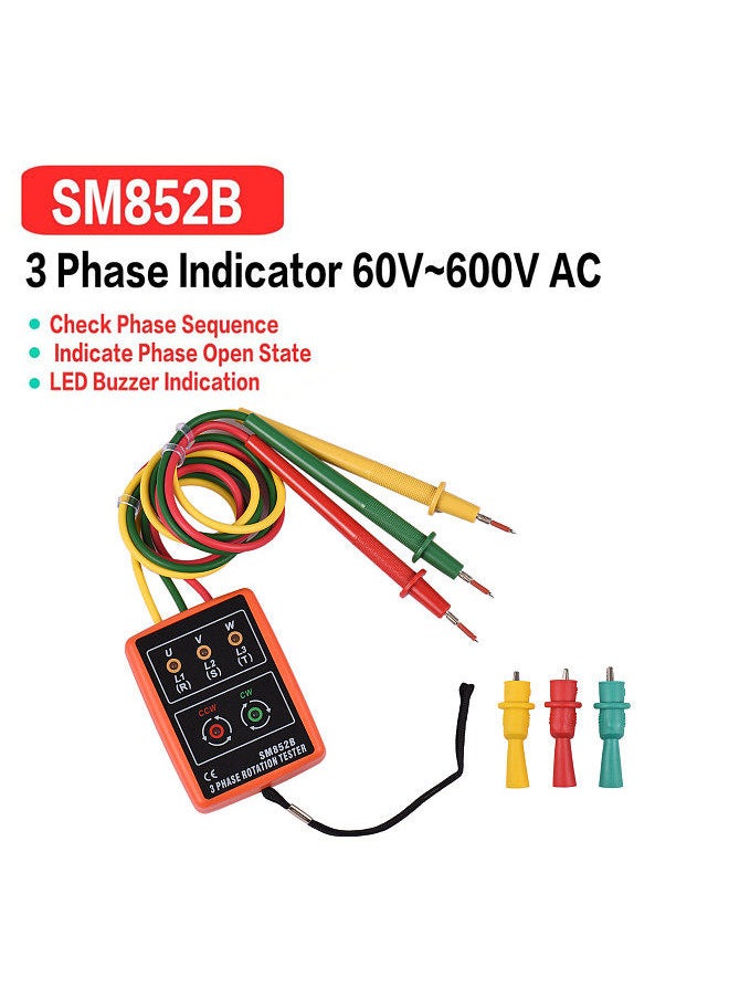 Generic - Phase Tester Portable 3 Phase Rotation Tester Phase-sequence Meter Phase-order Indicator with LED Buzzer 60V~600VAC Phase Sequence Checker - Image 1