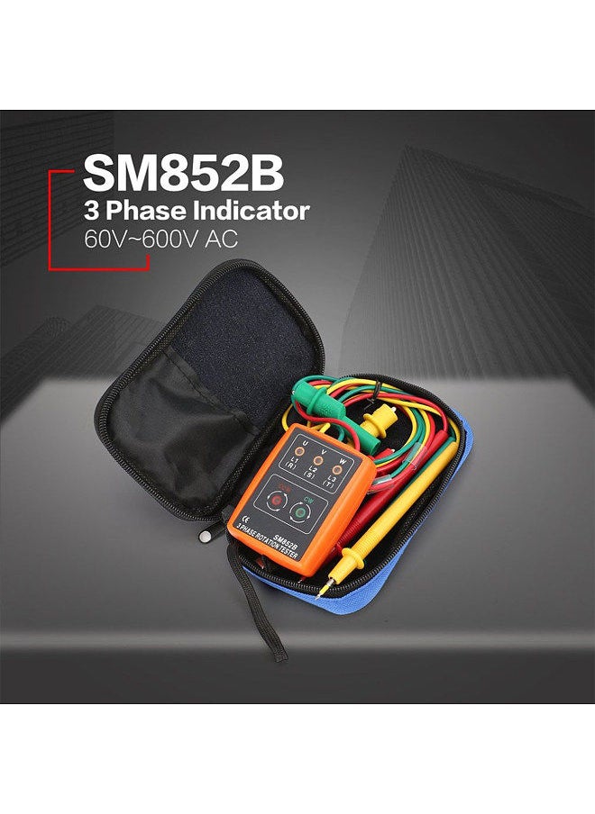 Generic - Phase Tester Portable 3 Phase Rotation Tester Phase-sequence Meter Phase-order Indicator with LED Buzzer 60V~600VAC Phase Sequence Checker - Image 1