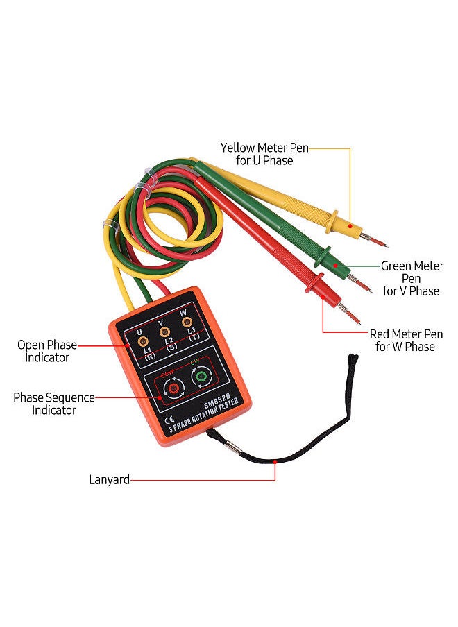 Generic - Phase Tester Portable 3 Phase Rotation Tester Phase-sequence Meter Phase-order Indicator with LED Buzzer 60V~600VAC Phase Sequence Checker - Image 1