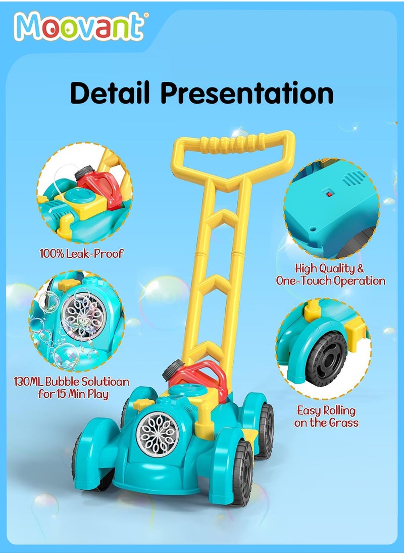 Moovant - Bubble Lawn Mower Toddler Toys, Children's Push Lawn Mower Bubble Machine, Outdoor Electric Rotating Toy Bubble Machine, Kids' Fully Automatic Gardening Game Bubble Machine Gift, Teal - Image 1