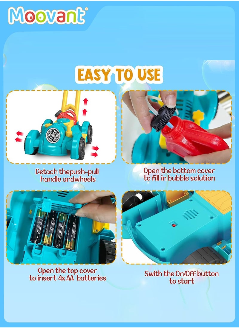 Moovant - Bubble Lawn Mower Toddler Toys, Children's Push Lawn Mower Bubble Machine, Outdoor Electric Rotating Toy Bubble Machine, Kids' Fully Automatic Gardening Game Bubble Machine Gift, Teal - Image 1