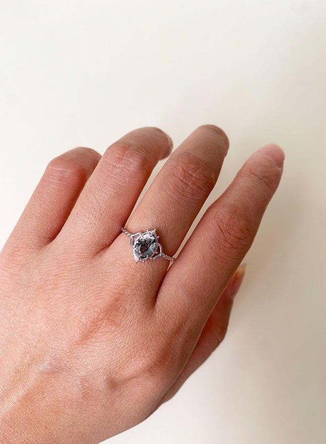 يس ليدي خاتم خطوبة من العقيق الطحلبي من YESLADY، فضي اللون، بحجر بيضاوي أخضر طبيعي فريد من نوعه، بتصميم سوليتير عتيق، هدية مثالية لحفلات الزفاف، مقاس 9.5 - Image 5