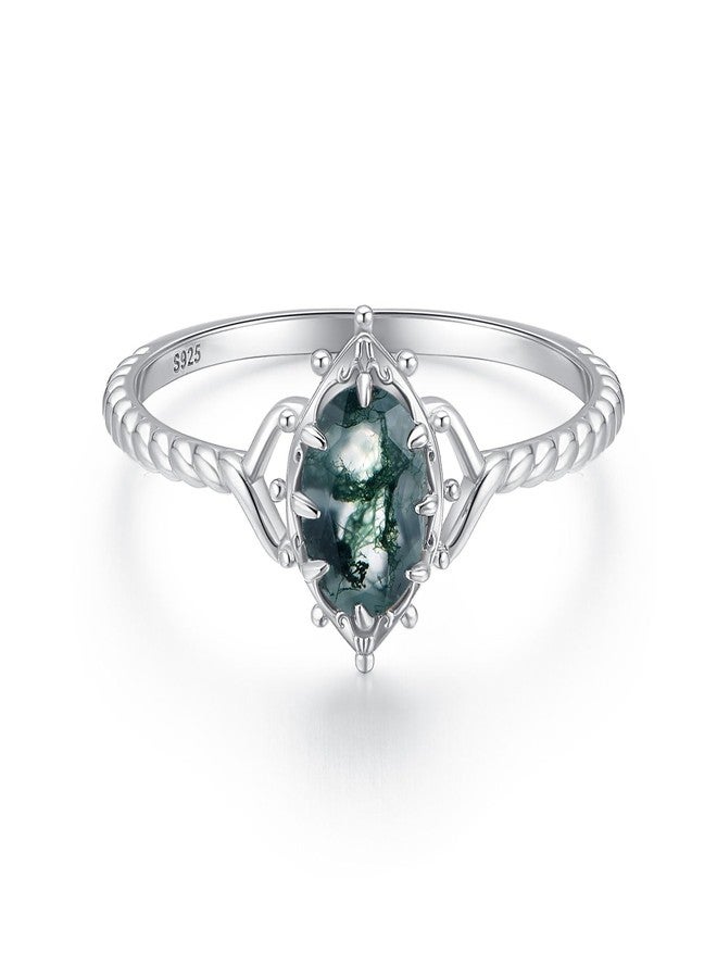 يس ليدي خاتم خطوبة من العقيق الطحلبي من YESLADY، فضي اللون، بحجر بيضاوي أخضر طبيعي فريد من نوعه، بتصميم سوليتير عتيق، هدية مثالية لحفلات الزفاف، مقاس 9.5 - Image 1