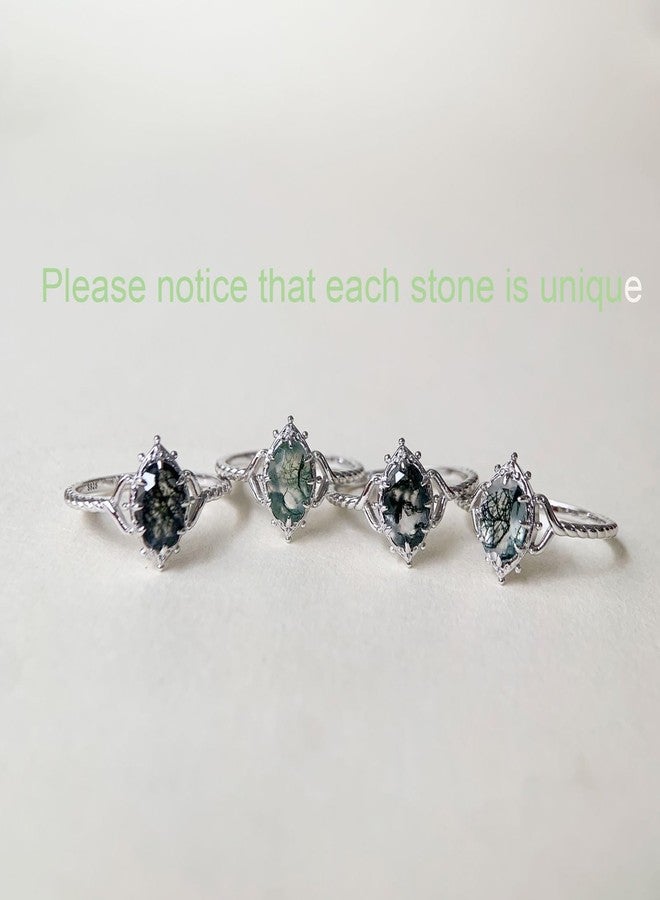 يس ليدي خاتم خطوبة من العقيق الطحلبي من YESLADY، فضي اللون، بحجر بيضاوي أخضر طبيعي فريد من نوعه، بتصميم سوليتير عتيق، هدية مثالية لحفلات الزفاف، مقاس 9.5 - Image 2