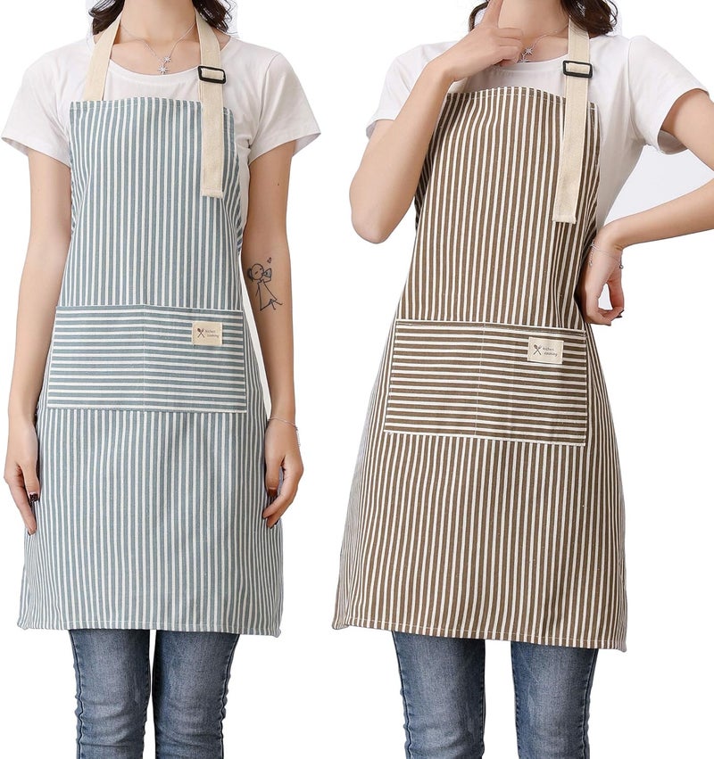 Lofekea Aprons 2 Pack Adjustable Bib Aprons with 2 Pockets Cotton Linen Cooking Kitchen Chef Apron for Women and Men - Image 1
