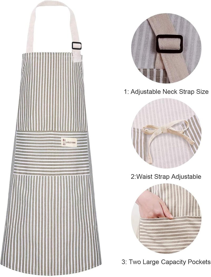 Lofekea Aprons 2 Pack Adjustable Bib Aprons with 2 Pockets Cotton Linen Cooking Kitchen Chef Apron for Women and Men - Image 2