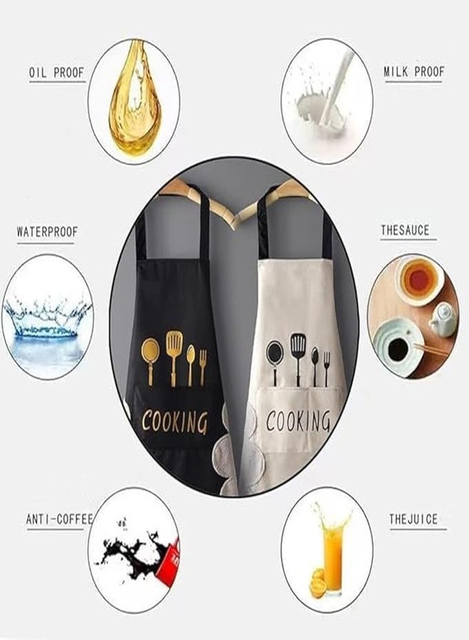 AYUS Apron for Kitchen Cooking Waterproof Apron for Women Men with Pockets and Side Coral Velvet for Wiping Hands Towel Grill Cooking BBQ Kitchen Accessories Items for Home Set of 2 - Image 4