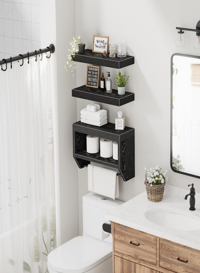 QEEIG Bathroom Floating Shelves for Wall - Shelf Over Toilet Paper Storage Farmhouse 16 inch Set of 3, Black (028-40B3) - Image 4