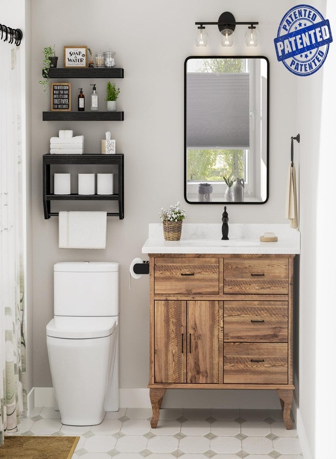 QEEIG Bathroom Floating Shelves for Wall - Shelf Over Toilet Paper Storage Farmhouse 16 inch Set of 3, Black (028-40B3) - Image 2