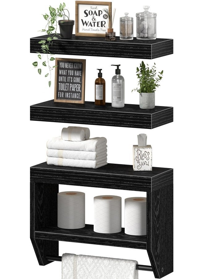 QEEIG Bathroom Floating Shelves for Wall - Shelf Over Toilet Paper Storage Farmhouse 16 inch Set of 3, Black (028-40B3) - Image 1