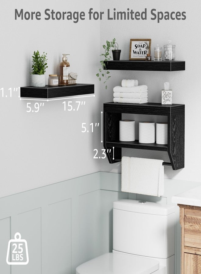 QEEIG Bathroom Floating Shelves for Wall - Shelf Over Toilet Paper Storage Farmhouse 16 inch Set of 3, Black (028-40B3) - Image 3