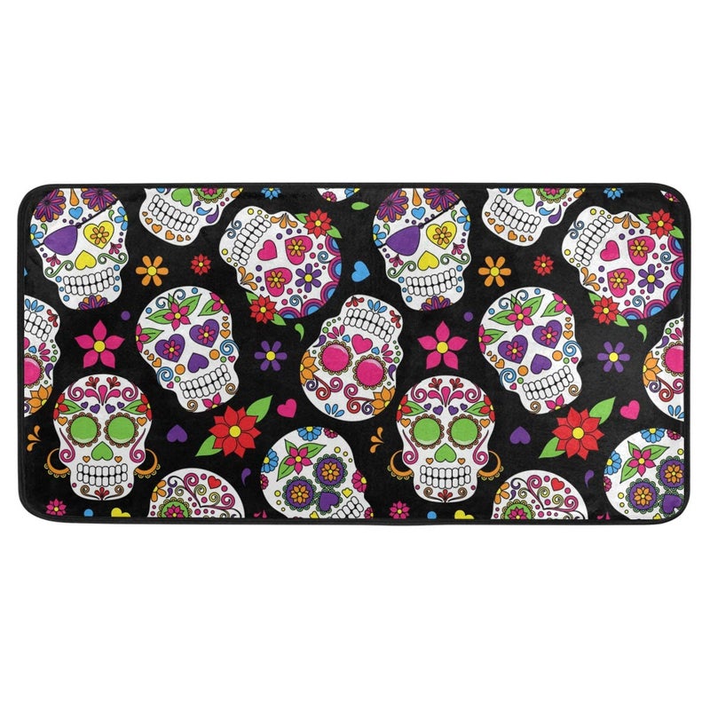 Anti Fatigue Kitchen Floor Mat 39 x 20 In Sugar Skull Non Slip Absorbent Comfort Modern Standing Mat Soft Kitchen Runner Rug for Hallway Entryway Bathroom Living Room Bedroom Halloween Ghost