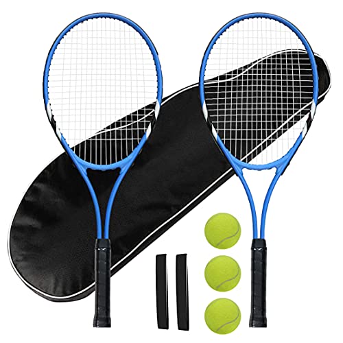 Layway Tennis Rackets 2 Players Recreational for Beginners,Pre-Strung 27 Inch Light Adult Racquet Set for Women Men with Tennis Balls,Overgrips and Carry Bag (Blue) - Image 1