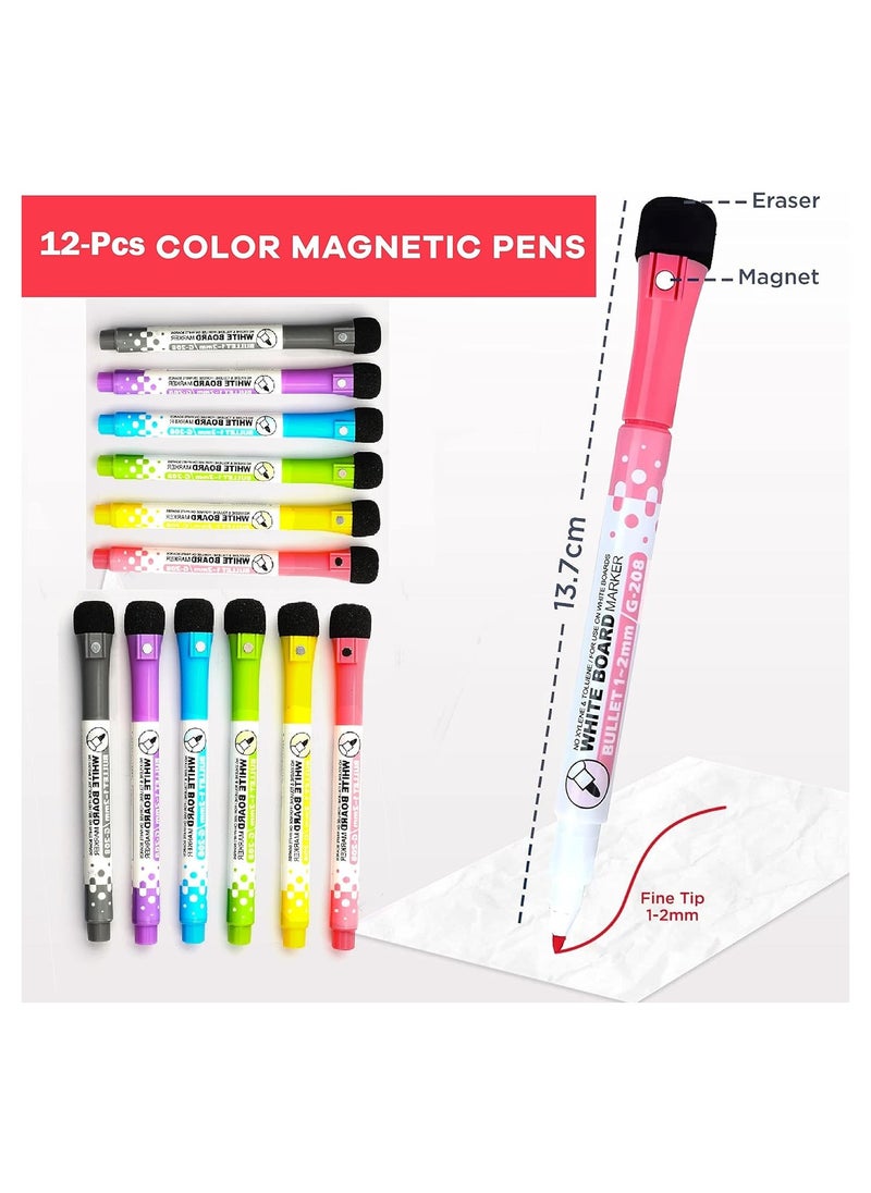 Generic - 12-PACK Magnetic Fine Tip Dry Erase Color Markers for White Board, Smooth Odorless Markers Pens with Eraser, Color Markers for Whiteboard, Rosheena Dry Erase Markers for Kids Office School - Image 1