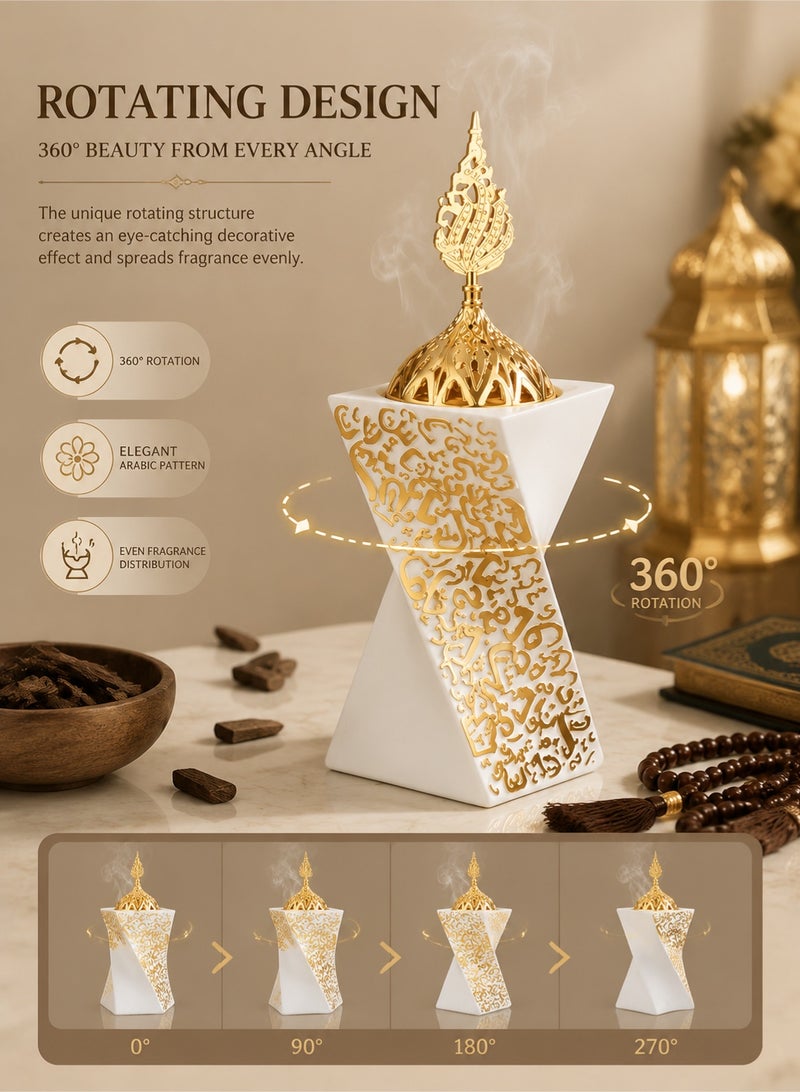 MYONE Bakhoor Burner Arabic Mabkhara Resin Incense Holder with Rotating Design, Oud Burner for Home Living Room Decor, Islamic Ramadan Eid Gift Ornament - Image 2