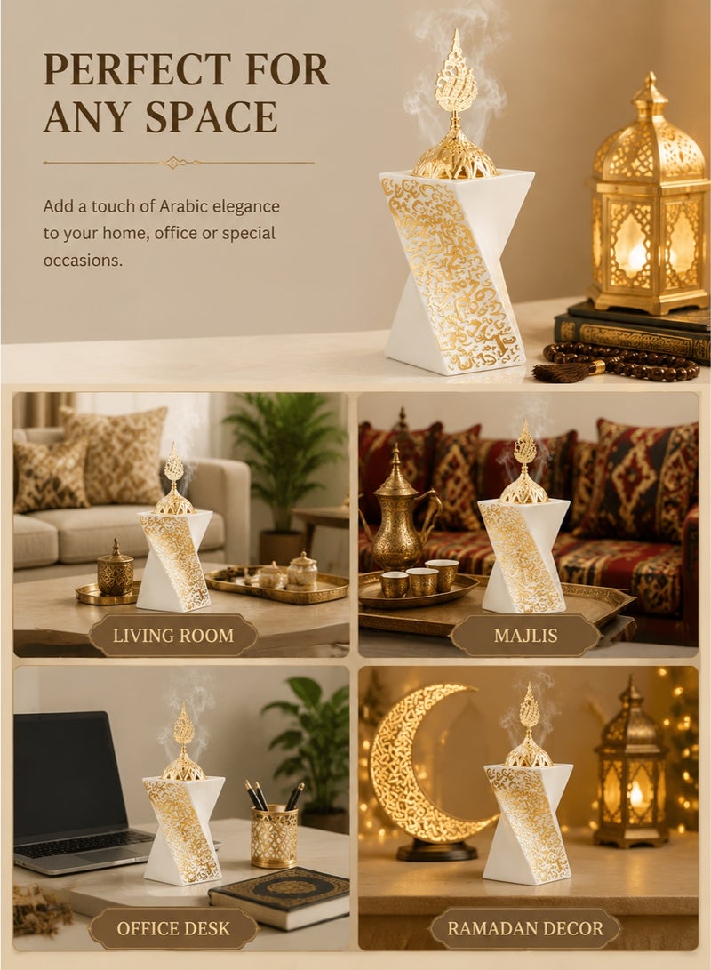 MYONE Bakhoor Burner Arabic Mabkhara Resin Incense Holder with Rotating Design, Oud Burner for Home Living Room Decor, Islamic Ramadan Eid Gift Ornament - Image 3