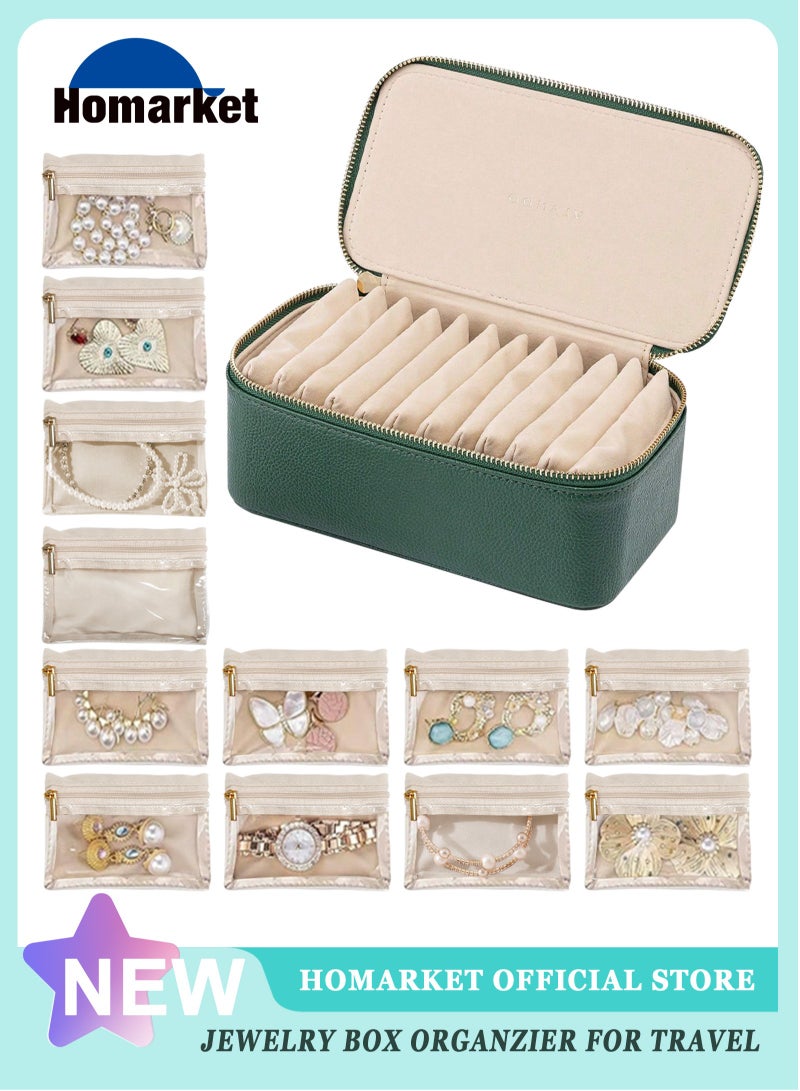 HomarKet Jewelry Box for Women,Jewelry Organizer with 12 Pcs Velvet Jewelry Bags,Women Gift Ideas for 50th 60th Birthday, Wedding Gifts for Friends Sister-Green - Image 1