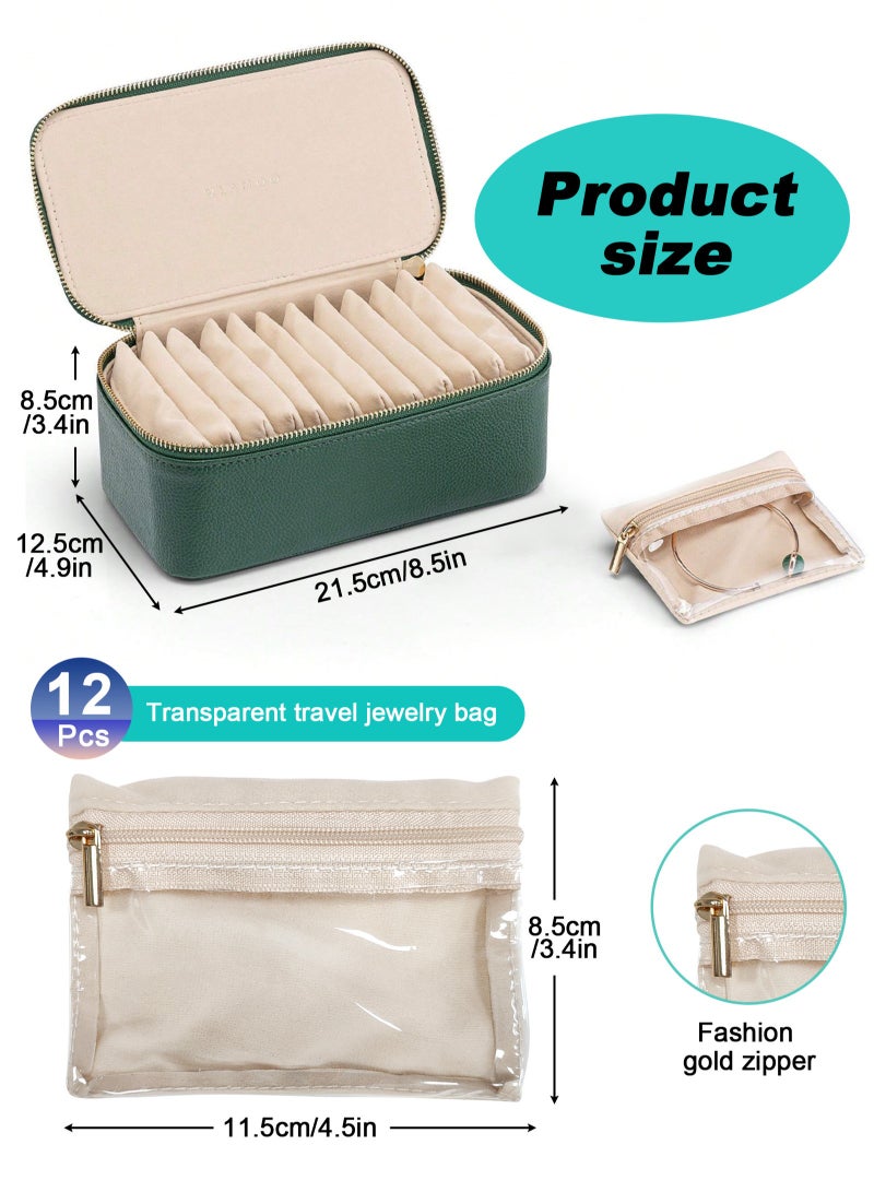 HomarKet Jewelry Box for Women,Jewelry Organizer with 12 Pcs Velvet Jewelry Bags,Women Gift Ideas for 50th 60th Birthday, Wedding Gifts for Friends Sister-Green - Image 2