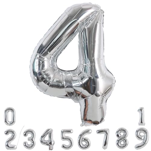 TONIFUL 40 Inch Silver Large Numbers Balloons 09 Number 4 Digital 4 Helium Foil Mylar Big Number Balloons for 2026 Graduation New Year Eve Birthday Party Anniversary Supplies Decorations - Image 1