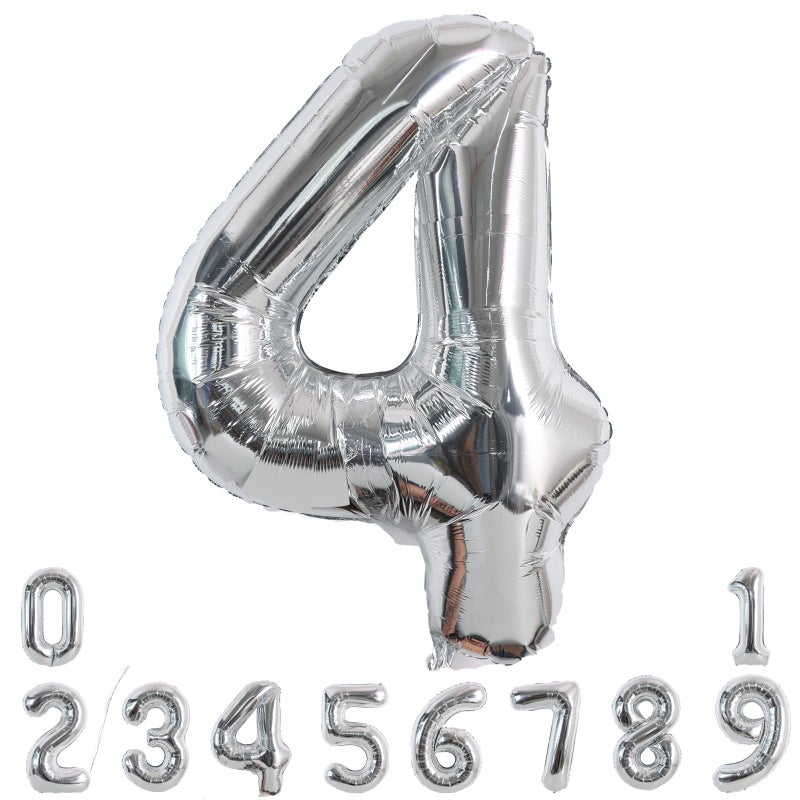 TONIFUL 40 Inch Silver Large Numbers Balloons 09 Number 4 Digital 4 Helium Foil Mylar Big Number Balloons for 2026 Graduation New Year Eve Birthday Party Anniversary Supplies Decorations - Image 2
