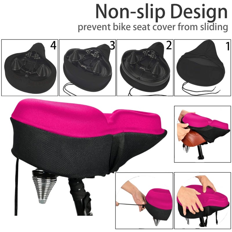 DAWAY C6 Large Comfy Cushioned Bicycle Seat Cover - Wide Gel & Memory Foam Padded Bike Saddle Cushion for Adults Youth Seniors, Fit for Peloton, Stationary Exercise, Cruiser, Mountain Road Bikes, Pink - Image 5