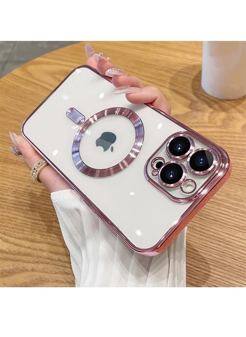 iPhone 15 Pro Max Case with Camera Lens Protector, Protective Case Compatible with Wireless Charging, Anti-Scratch Shockproof Protective Electroplated iPhone 15 Pro Max Case for Women Men - Rose Gold