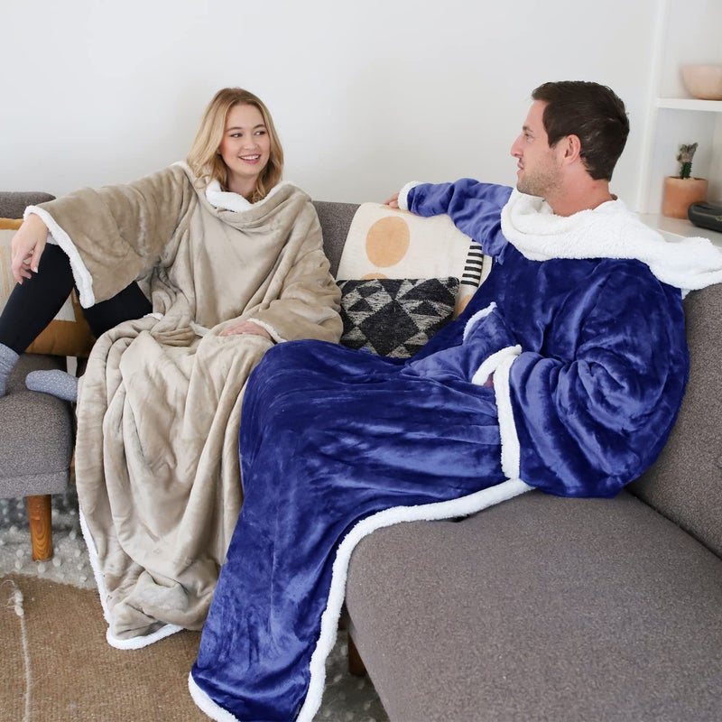 Catalonia Sherpa Wearable Blanket with Sleeves Arms  Comfy Sleeved TV Wrap Blanket  Large Snuggly Throw for Women and Men  Gift for Her - Image 2
