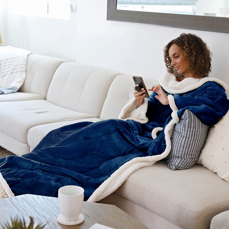 Catalonia Sherpa Wearable Blanket with Sleeves Arms  Comfy Sleeved TV Wrap Blanket  Large Snuggly Throw for Women and Men  Gift for Her - Image 3