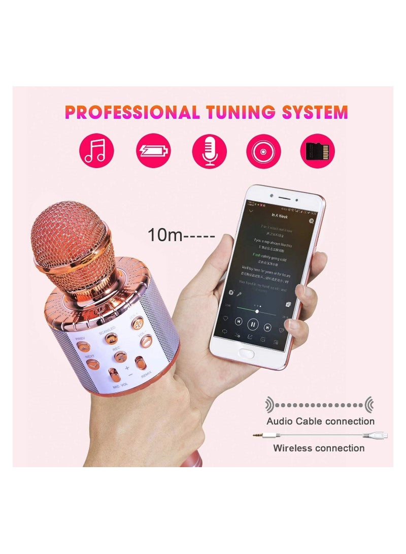 JOLLITY LLC Karaoke Microphone Bluetooth for Children Dance LED Lights Wireless Portable with Speaker Recording for Adults and Children Compatible with Android iOS PC Rose Gold - Image 3