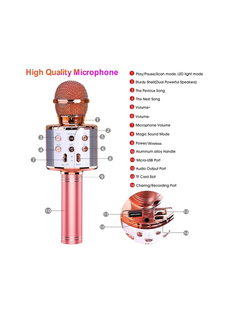 JOLLITY LLC Karaoke Microphone Bluetooth for Children Dance LED Lights Wireless Portable with Speaker Recording for Adults and Children Compatible with Android iOS PC Rose Gold - Image 2