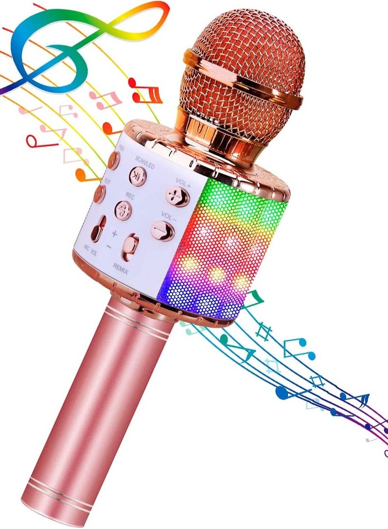 JOLLITY LLC Karaoke Microphone Bluetooth for Children Dance LED Lights Wireless Portable with Speaker Recording for Adults and Children Compatible with Android iOS PC Rose Gold - Image 1