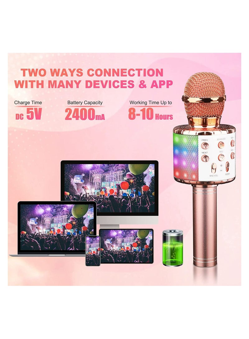 JOLLITY LLC Karaoke Microphone Bluetooth for Children Dance LED Lights Wireless Portable with Speaker Recording for Adults and Children Compatible with Android iOS PC Rose Gold - Image 4