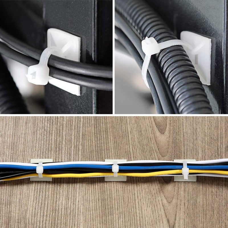 Allwin Strong Back-Glue Self Adhesive Cable Zip Tie Mounts Kit - 100 Set Cable Management Clips with 6" Zip Ties, Wire Holders - Outdoor Sticky Wire Organizer Clips - White - Image 5