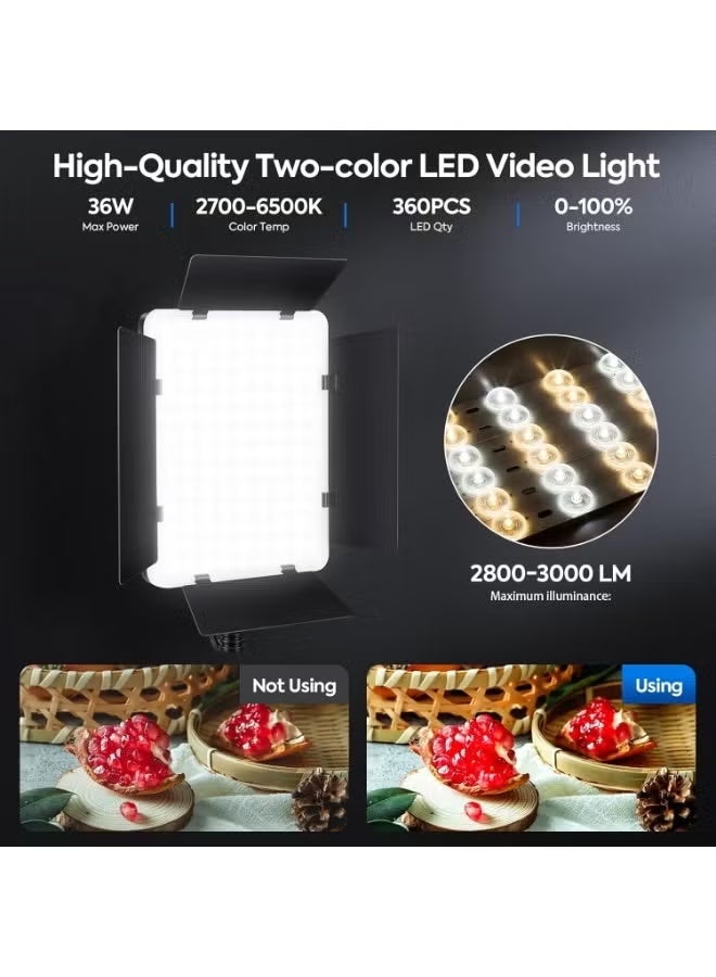 Arabest طقم إضاءة فيديو LED مع أبواب حظيرة، أضواء استوديو التصوير مع جهاز تحكم عن بعد ثنائي اللون 2700-6500K وسطوع من 10-100% لتسجيل التصوير المباشر على يوتيوب وتيك توك (قابس بريطاني) - Image 2